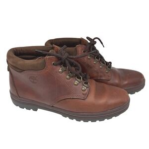 Timberland Womens 10M Brown Leather Ankle Boots Hiking Work Lug Sole Boots